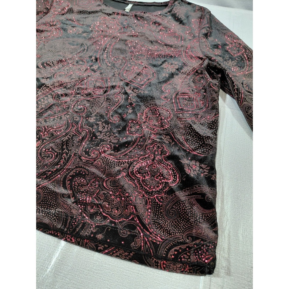 White Stag Floral Paisley Velvet Burnout Top‎ XL Pullover Long Sleeves Sparkly